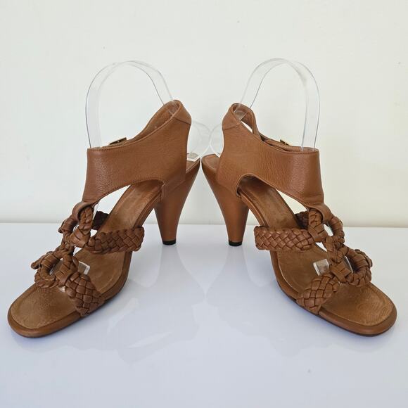 Chie Mihara Braided Ankle T Strap Leather Sandals Tan Brown Women's Size 38 8 - Picture 5 of 9